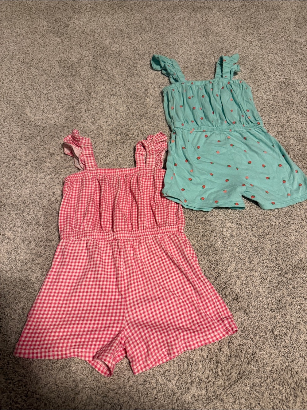Old Navy Pink Gingham Romper & Mint Strawberry-Print Romper